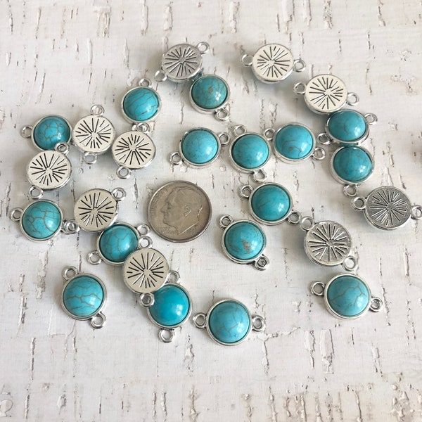 Faux Turquoise Connector, Handmade Jewelry, Western Jewelry, Earring Making, Silver Jewelry Connector, Cowgirl Charm, Jewelry Making, Aztec