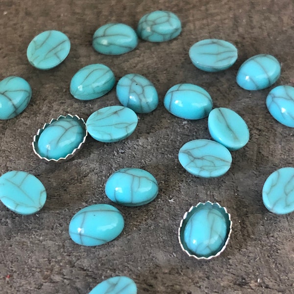 8x6mm Oval Faux Turquoise Stones, Turquoise Cabochons, Oval Cabochons, Jewelry Making, Western Jewelry, Bezel Setting, Flat Back Stones