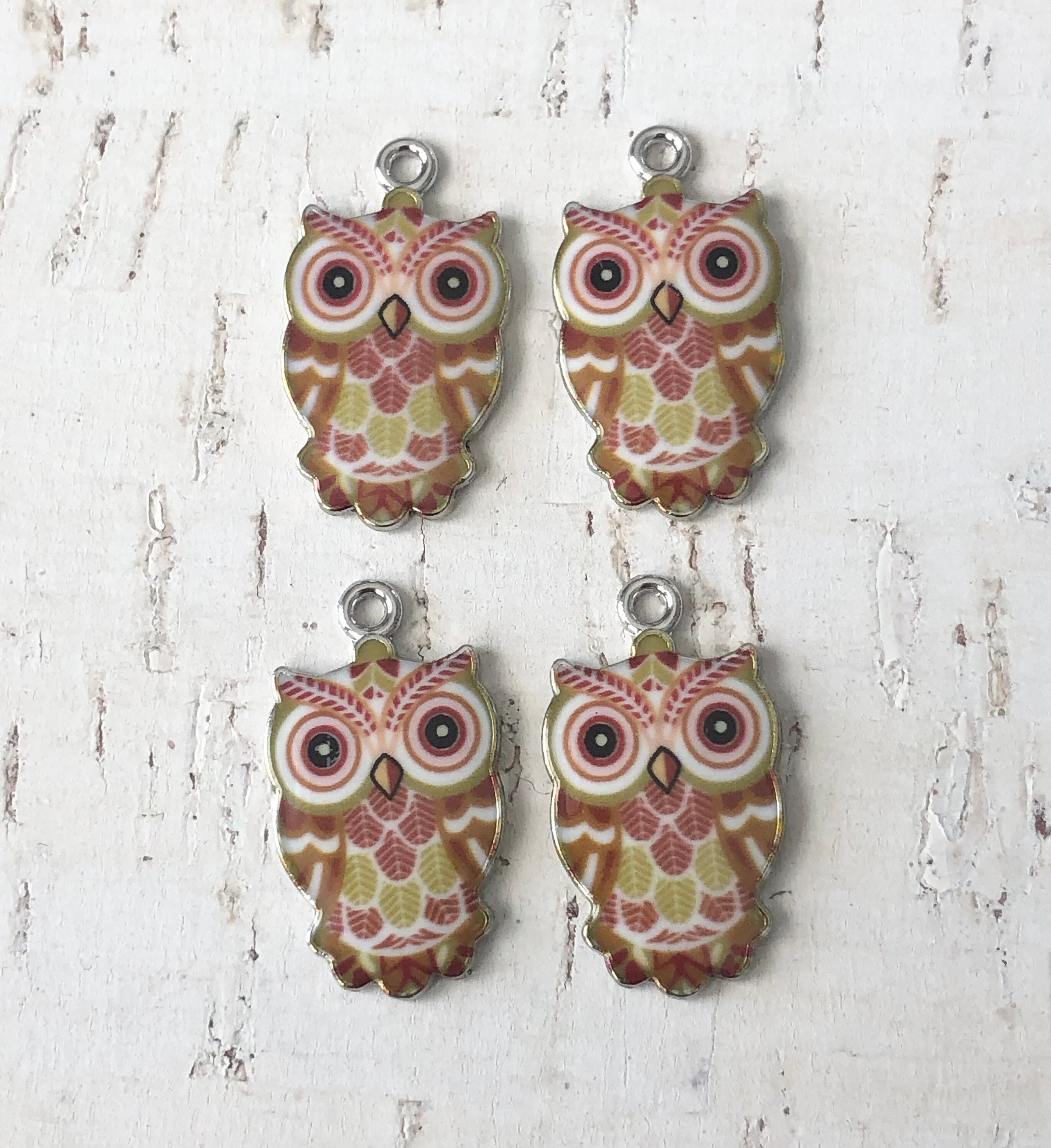 Owl Charm, Enamel Jewelry Charm, Charm Bracelet, Bird Charm, Owl Lover, Key Ring Charm, One Sided Ow