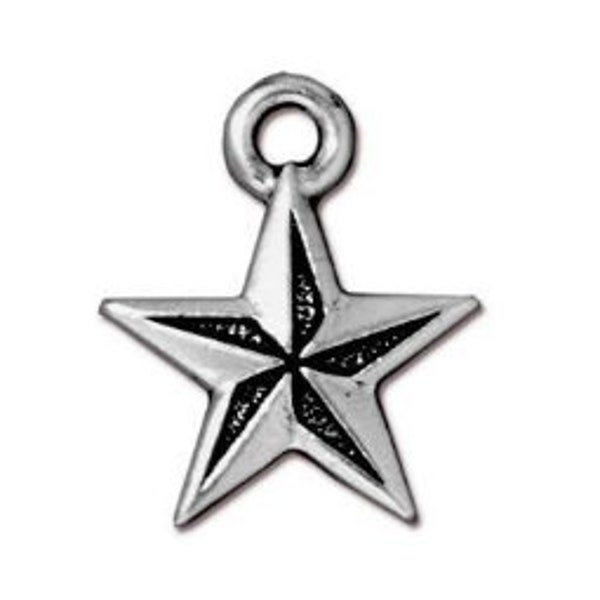 Nautical Star Charm, TierraCast Star, Silver Star, Navigation Pendant, Christmas Charm, Sailing Jewelry, Charm Bracelet, Nautical Jewelry