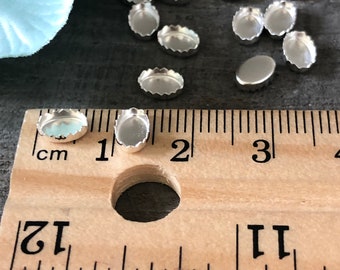 4x6mm Sterling Silver Bezel Cup, Cabochon Settings, Serrated Edge Bezel, Jewelry Making, Sterling Silver Bezel, Flat Back Oval Stone Bezel