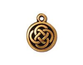 Celtic Pendant, TierraCast Gold Celtic, Mystic Knot, Endless Knot, Celtic Charm, Irish Charm, Hypoallergenic Charm, St Patricks Day Charm