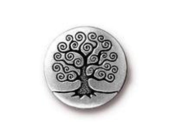 Tree of Life Button, Decorative Silver Button, TierraCast Button, Wrap Bracelet, Leather Jewelry, Bracelet Closure, Pewter Metal Button