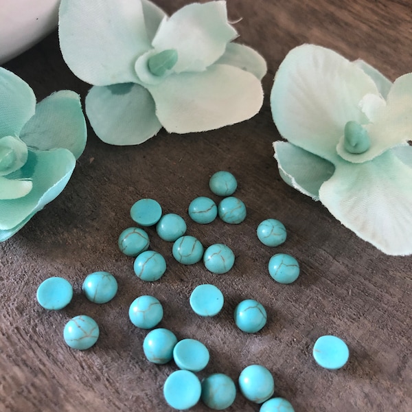 6mm Faux Turquoise Stones, 6mm Cabochons, Turquoise Cabs, Jewelry Making, Cabochons, Jewelry Findings, 6mm Round Stones, Flat Back Stones