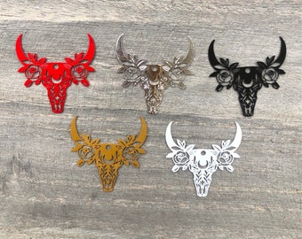 Filigree Skull Charm, Boho Metal Steer, Earring Accessory, Western Charm, Bull Head Charm, Jewelry Finding, Cow Head Pendant, Cowgirl Charm