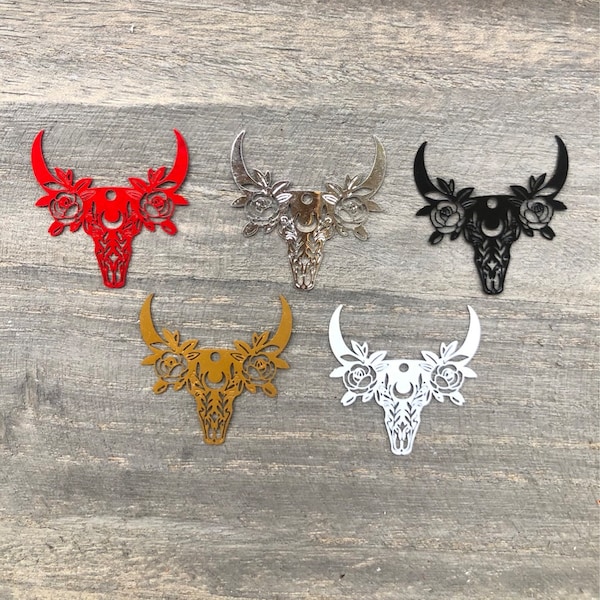 Filigree Skull Charm, Boho Metal Steer, Earring Accessory, Western Charm, Bull Head Charm, Jewelry Finding, Cow Head Pendant, Cowgirl Charm