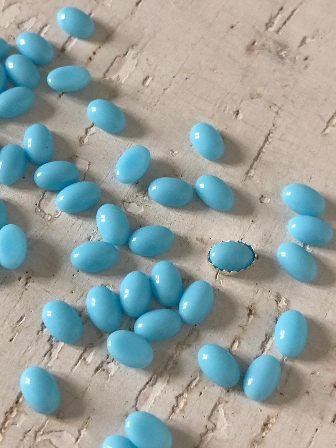 4x6mm Glass Baby Blue Stones Cabochon Stones 4x6 Stones Etsy