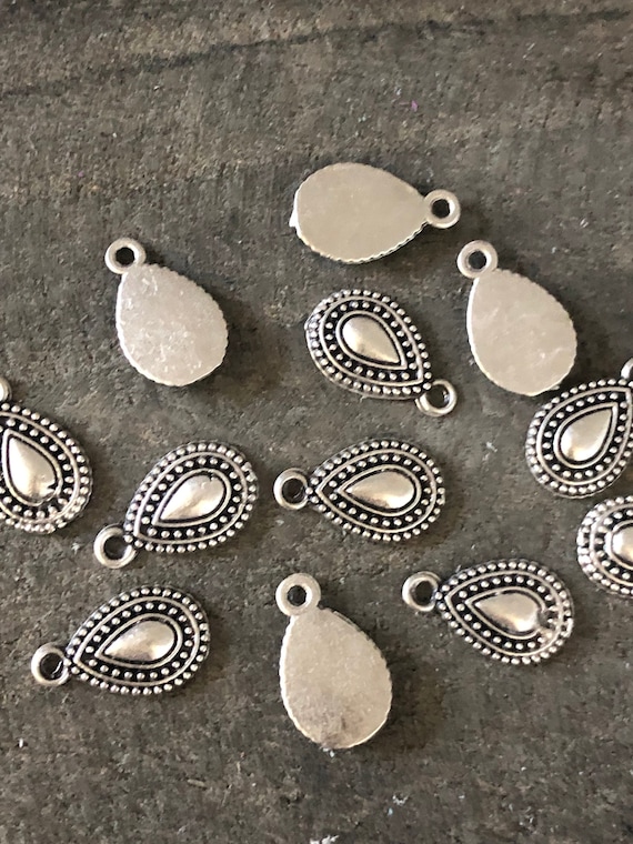Silver Teardrop Charm, Earring Dangle, Jewelry Charm, Boho Charm, Jewelry Finding, Handmade Jewelry, Craft Project Supply, Small Metal Charm