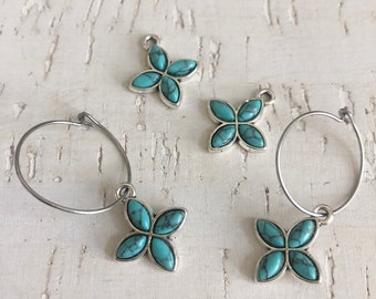 Faux Turquoise Flower Charm, Western Charm, Cowgirl Boot Jewelry, Handmade Jewelry, Aztec Jewelry, Earring Making, Purse Charm, Rodeo Charm