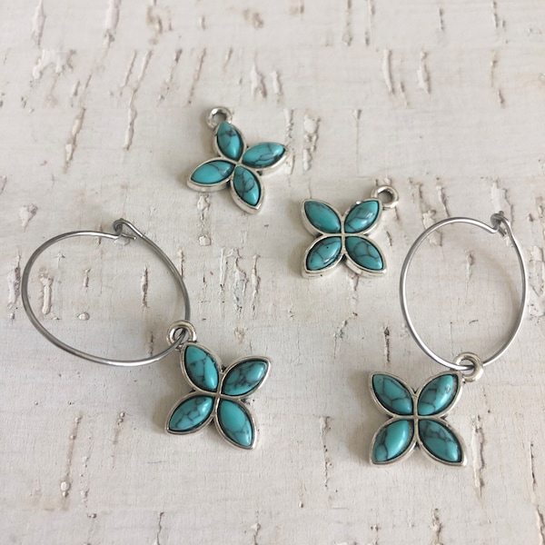 Faux Turquoise Flower Charm, Western Charms, Cowgirl Jewelry, Handmade Jewelry, Aztec Jewelry, Earring Making, Necklace Charm, Rodeo Charm