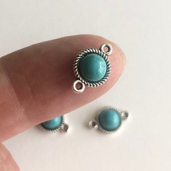 Faux Turquoise Connector, Handmade Jewelry, Western Jewelry, Earring Making, Silver Jewelry Connector, Cowgirl Charm, Jewelry Finding, Aztec