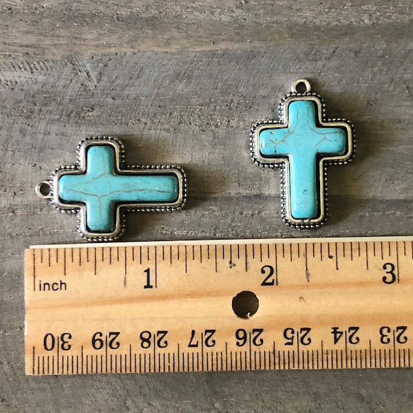 Faux Turquoise Cross, Western Jewelry, Religious Pendant, Western Cross Charm, Southwestern Jewelry Charm, Cowgirl Jewelry, Key Ring Charm