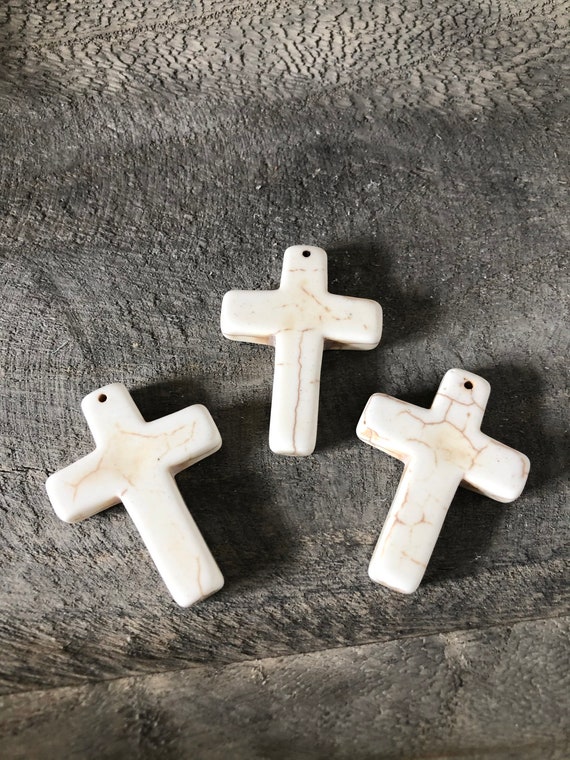 White Stone Cross Pendant Stone Cross Charm Necklace DIY