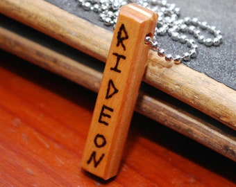 Recycled Skateboard Natural Wood Necklace - Hand Carved from Recycled Skate Decks - Wood Burned Message - Valentines Day Gift for Skater