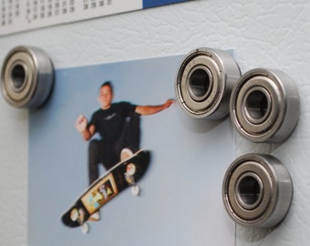 Bearing Magnets - Fridge Magnets Made From Recycled Materials - 4 Steel Skateboard Bearing Fridge Magnets - Unique Refrigerator Magnets