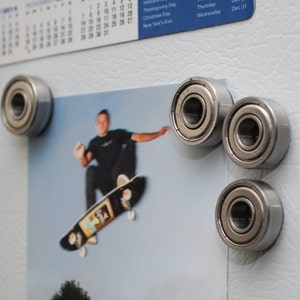 Bearing Magnets Fridge Magnets Made From Recycled Materials 4 Steel Skateboard Bearing Fridge Magnets Unique Refrigerator Magnets image 1
