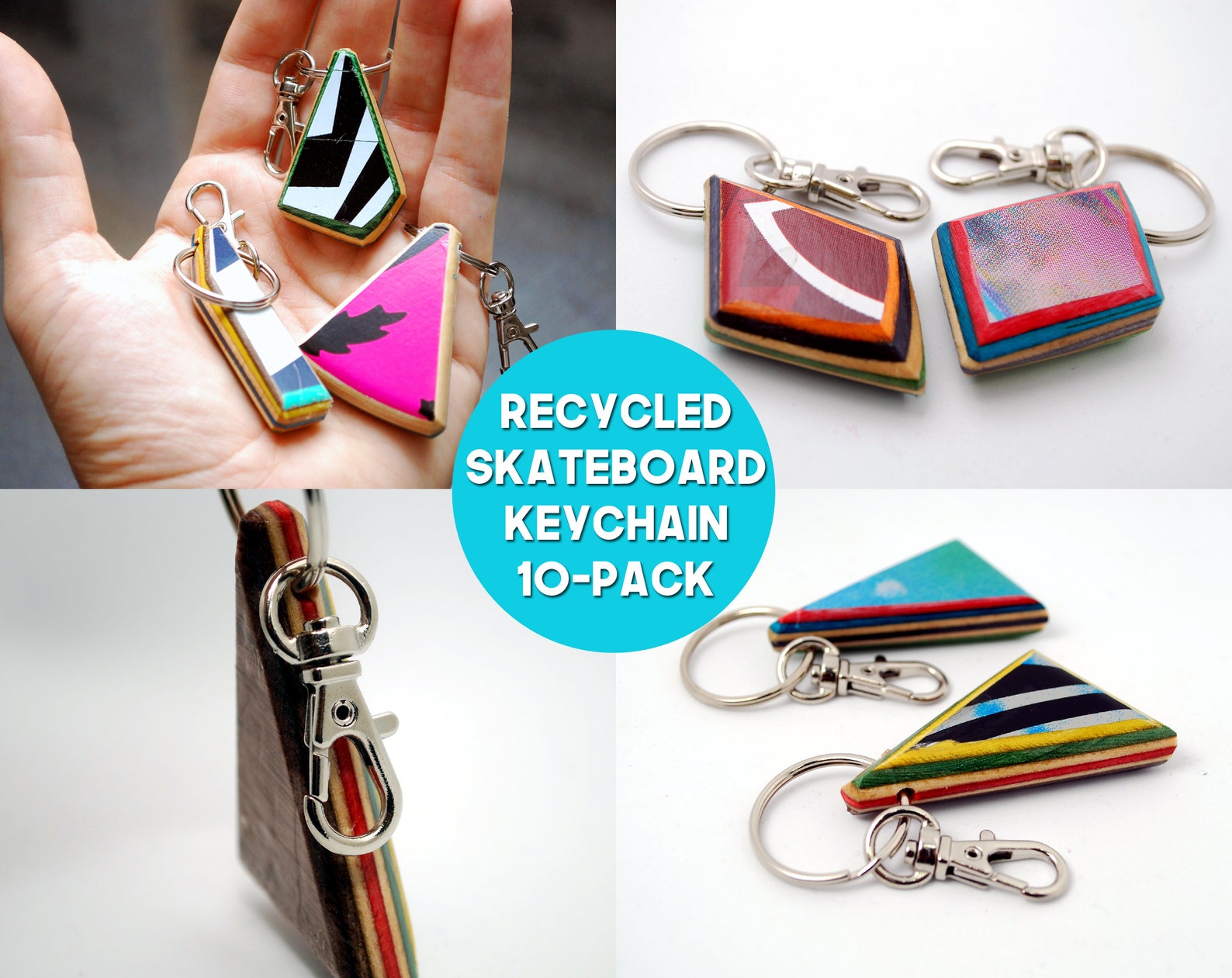 10 Pack Recycled Skate Keychains Wholesale Skateboard Key Etsy