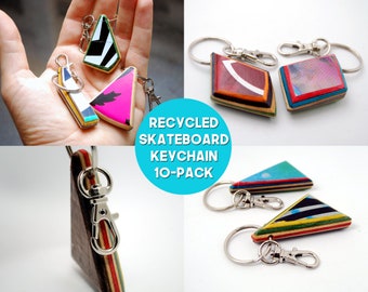 10 Pack Recycled Skate Keychains - Wholesale Skateboard Key chain - Bulk Pack - Unique Party Favors - Kids Gifts - Fun Grandkids Gift