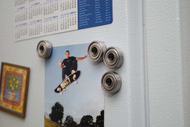 Bearing Magnets Fridge Magnets Made From Recycled Materials 4 Steel Skateboard Bearing Fridge Magnets Unique Refrigerator Magnets image 1