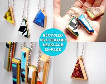 Wholesale Jewelry - Handmade 10-Pack Recycled Skate Necklaces - Made from Upcycled Skateboards - Unique Party favors Skater kids birthday