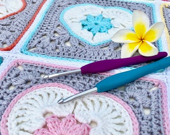 Crochet Pattern. Part 2 - Heart in Bloom Square (does NOT include the Heart Motif). Instant digital download.