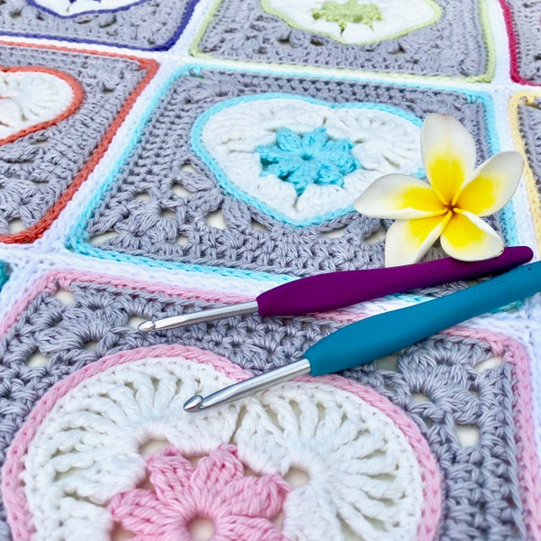 Crochet Pattern. Part 2 - Heart in Bloom Square (does NOT include the Heart Motif). Instant digital download.