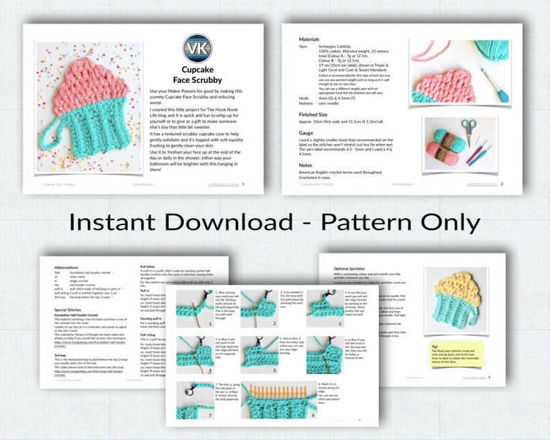 Crochet Pattern. Cupcake Face Scrubby. Instant digital download. image 4