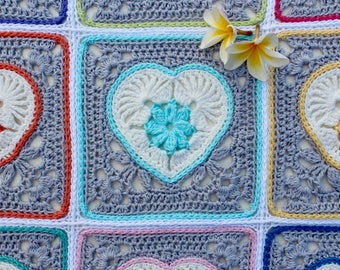 Crochet Pattern Bundle deal. Part 1 & 2 - Heart in Bloom Motif and Square BUNDLE. 2 instant digital downloads.