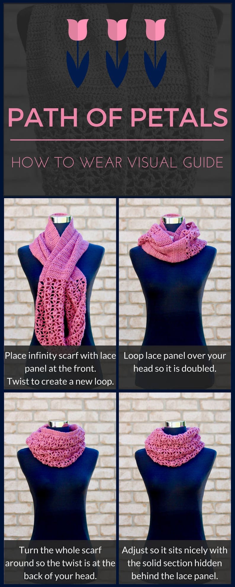 Crochet Pattern Set of 3. Path of Petals Infinity Scarf, Cowl & Ear ...