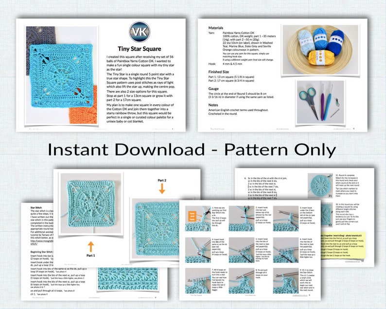 Crochet Pattern. Tiny Star Square. Instant digital download. image 6