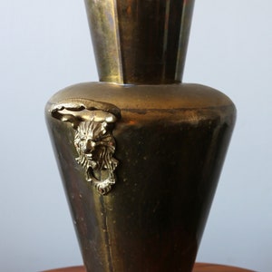 Vintage Copper + Brass Umbrella Stand Handmade Mid Century Metalwork Lion&#39;s Head Handles