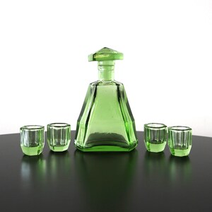 Moser Art Deco Decanter Set Emerald Green Handmade Czech Liqueur Set Vintage / Antique Cocktail Set