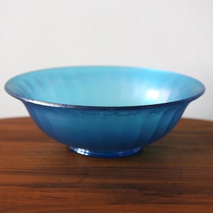 Fenton Celeste Blue Iridescent Glass Bowl: Vintage Art Deco Compote, 9.75&quot;