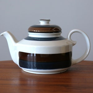 Arabia Finland Kaira Teapot Brown + Blue Striped Hand Painted Stoneware Tea Pot