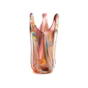 Mid Century Glass Vase Handblown Three Petal Vintage Multi-Color Sanyu Studio Vase 1960s Japan
