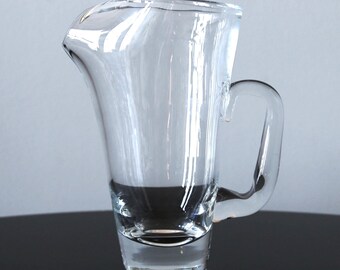 Vintage Heavy Mouth Blown Glass Pitcher Mid Century Modern Carafe Modernist Design Retro Barware