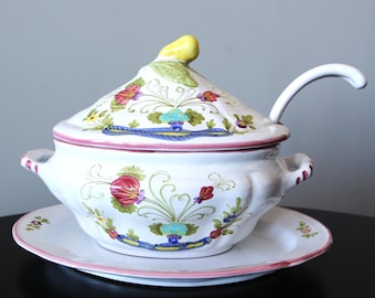 Zuppiera vintage Cantagalli Firenze: set in ceramica floreale dipinta a mano