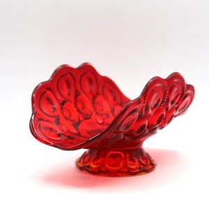 LE Smith Moon + Stars Amberina Pedestal Fruit Bowl Mid Century Modern Glass Ware Vintage Glass Banana Bowl