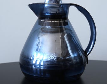Vintage Alfi Carafe: Translucent Blue Glass Thermos, Mid Century Barware