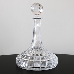 Vintage Cut Crystal Ships Decanter with Original Stopper Heavy Lead Crystal Mid Century Glass