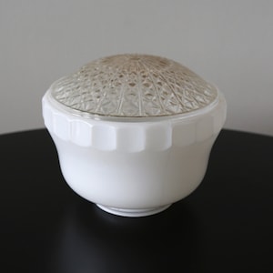 Mid Century Glass Ceiling Globe Vintage Replacement Light Fixture White + Clear Textured Glass