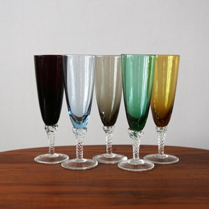 Set 5 Empoli Murano Wine Champagne Glasses Handmade Italian Glass 1960s