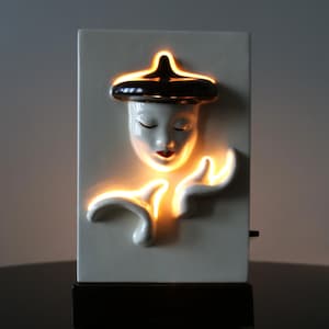 Vintage + Rare Asian Ceramic Lamp Woman&#39;s Face Backlit Accent Lamp