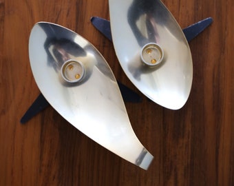 Pair Mirro Aluminum Candle Holders Amoeba Biomorphic Gold + Black Candlesticks Mid Century Modern Atomic Space Age Design