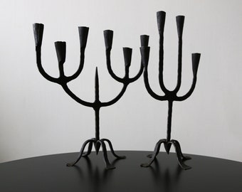 1950s Atelier Marolles Black Wrought Iron Candelabras French Brutalist Jean Touret  Metal Candleholder- Sold Individually