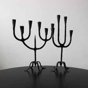 1950s Atelier Marolles Black Wrought Iron Candelabras French Brutalist Jean Touret  Metal Candleholder- Sold Individually