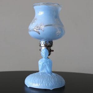 Vintage Glass Ballerina Lamp MCM Boudoir Accent Table Lamp Light Blue + Clear Glass Art Deco Bedside Light Working