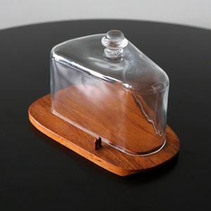 Karl Holmberg Akta Teak Cheese Platter with Glass Dome Rare Mid Century Modern Swedish Design Vintage Charcuterie Board