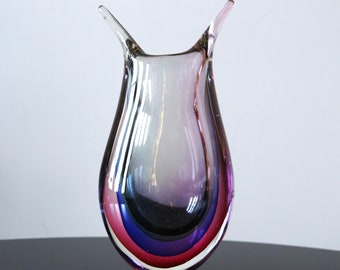 Flavio Poli Murano Sommerso Seguso Kunst Glas Vase Mid Century Modern Italienisches Handgemachtes Glas
