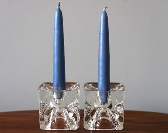 Vintage Glas Eis Würfel Kerzenhalter von Rudolf Jurnikl Sklo Union